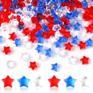 BOARDFEB 300pcs Patriotic Red Clear Blue Star Acrylic Crystals Gems Table Scatter Vase Filler for 4th of July Independence Day Veterans Memorial Day Birthday DIY Crafts Home Party Decorations