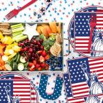 EVYIENEN 75Pcs 4th of July Plates and Napkins Party Supplies,7 Inch American Flag Patriotic Paper Plates and 6.5 Inch Napkins with 6.3 Inch Forks Disposable Tableware Set