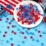 BOARDFEB 300pcs Patriotic Red Clear Blue Star Acrylic Crystals Gems Table Scatter Vase Filler for 4th of July Independence Day Veterans Memorial Day Birthday DIY Crafts Home Party Decorations