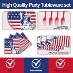 EVYIENEN 75Pcs 4th of July Plates and Napkins Party Supplies,7 Inch American Flag Patriotic Paper Plates and 6.5 Inch Napkins with 6.3 Inch Forks Disposable Tableware Set