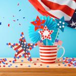 BOARDFEB 300pcs Patriotic Red Clear Blue Star Acrylic Crystals Gems Table Scatter Vase Filler for 4th of July Independence Day Veterans Memorial Day Birthday DIY Crafts Home Party Decorations