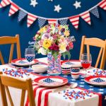 BOARDFEB 300pcs Patriotic Red Clear Blue Star Acrylic Crystals Gems Table Scatter Vase Filler for 4th of July Independence Day Veterans Memorial Day Birthday DIY Crafts Home Party Decorations