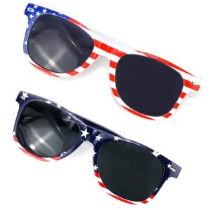 Vovii Red White Blue Sunglasses for Women USA Accessories, 2Pcs Square American Flag Glasses for Patriotic Outfits, Fourth of July Sunglasses for Men 4th of July Gifts