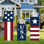 Beeveer 3 Pcs 4th of July Yard Sign with Stake Memorial Day Decorations Outdoor Lawn Decorations Patriotic Star Waterproof Red White Blue Decor Independence Day Yard Signs for Home Garden Pathway