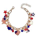 4th of July Bracelet for Women - Patriotic Outfits Red White Blue USA Charm Bracelet with American Flag Pendants, Perfect Fourth of July Jewelry & Independence Day Accessories, Adjustable 7-9.25 Inch