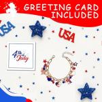4th of July Bracelet for Women - Patriotic Outfits Red White Blue USA Charm Bracelet with American Flag Pendants, Perfect Fourth of July Jewelry & Independence Day Accessories, Adjustable 7-9.25 Inch