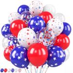 Saxuxu Red White Blue Balloon, 50 Pcs 12 Inches Star Print Red Royal Blue Confetti Balloons, Latex Balloon for 4th of July Independence Day Patriotic Anniversary Baseball Theme Supplies