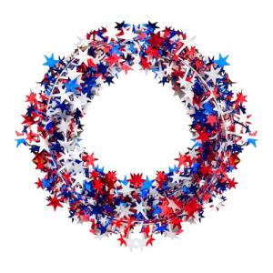 PheiLa 2 Rolls Tinsel Stars Wire Garland for Independence Day Veterans Memorial Patriotic 4th of July Party Supplies, Red White Blue Colors, 26 Feet Each Roll