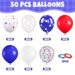 Saxuxu Red White Blue Balloon, 50 Pcs 12 Inches Star Print Red Royal Blue Confetti Balloons, Latex Balloon for 4th of July Independence Day Patriotic Anniversary Baseball Theme Supplies