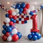 Saxuxu Red White Blue Balloon, 50 Pcs 12 Inches Star Print Red Royal Blue Confetti Balloons, Latex Balloon for 4th of July Independence Day Patriotic Anniversary Baseball Theme Supplies
