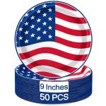 QZYL 50 PCS 4th of July Plates, 9 Inches Heavy Duty Paper Plates, Round Disposable Plates for Party, Paper Tableware for Veterans Day Memorial Day Patriotic Independence Day Party Decorations