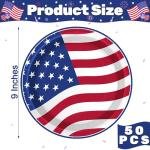 QZYL 50 PCS 4th of July Plates, 9 Inches Heavy Duty Paper Plates, Round Disposable Plates for Party, Paper Tableware for Veterans Day Memorial Day Patriotic Independence Day Party Decorations