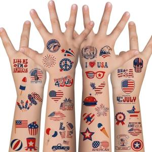 4th of July Outfits for Women - 120 Pack Red White and Blue Usa Flag Patriotic Tattoos for Veterans Day Party Favors Supplies | Fourth of July Decorations Decor - 4th of July Accessories Shirts