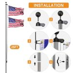 NELXINJO Heavy Duty 25FT Flag Pole -13 Gauge Extra Thick Aluminum Flagpole kit for House Yard - 80 MPH Wind Tested.