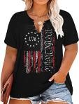 Plus Size USA Flag V-Neck T-Shirt Women Distressed American Flag Graphic Tees Short Sleeve 4th of July Patriotic Tops (3XL, Black 3)