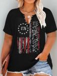 Plus Size USA Flag V-Neck T-Shirt Women Distressed American Flag Graphic Tees Short Sleeve 4th of July Patriotic Tops (3XL, Black 3)