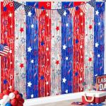 4th of July Decorations 3 Pack Foil Fringe Garland Tinsel Curtains, Red White Blue Hanging Fringe Backdrop Banner, Photo Booth Prop for Patriotic Party Decor (Streamers 3)