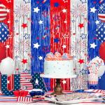 4th of July Decorations 3 Pack Foil Fringe Garland Tinsel Curtains, Red White Blue Hanging Fringe Backdrop Banner, Photo Booth Prop for Patriotic Party Decor (Streamers 3)
