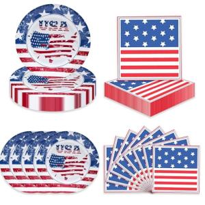 40Pcs Patriotic Paper Plates and Napkins Set - Patriotic Party Supplies,4th of July Tableware Decorations for Independence Day,Veterans Election Memorial Day,Red White Blue Party Decor, Serve 20