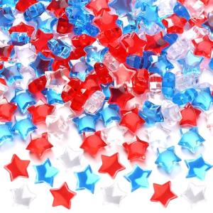 BOARDFEB 240 Pcs Patriotic Vase Filler Ice Rocks Acrylic 4th of July Star Crystals Gems Memorial Day Independence Day 3D Star Shaped Gems Decorations for Table Scatter, Party Wedding Arts Crafts
