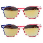 QYVEWY 2 Pack American Flag Sunglasses Bulk for Men Women Classic Patriot Independence Day Supplies (2Clear Gold lens)
