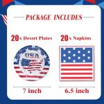 40Pcs Patriotic Paper Plates and Napkins Set - Patriotic Party Supplies,4th of July Tableware Decorations for Independence Day,Veterans Election Memorial Day,Red White Blue Party Decor, Serve 20