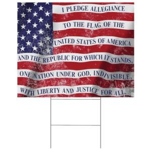 "I Pledge Allegiance to the Flag" Yard Sign 18"x14" with 15" H-Stake - Patriotic American Inspirational All-Weather Corrugated Plastic, Double-Sided Design Lawn Ornament Décor