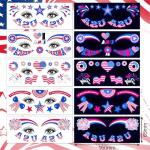 HOWAF 4th of July Temporary Tattoos-5 Sheets Glow Independence Day Face Tattoo 50+pcs Giltter USA Patriotic Tattoos Stickers, American Flag Red White Blue Tattoos Stickers for Face Body Decor
