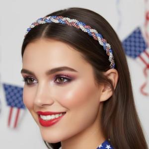 Fstrend American Flag Rhinestone Headband 4th July Independence Day Headpiece USA Patriotic Hair Accessories Jewelry for Women