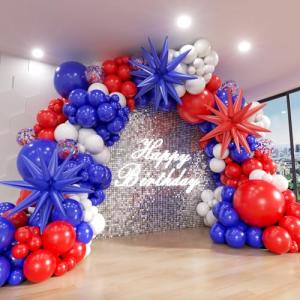 ADOINBY Red White and Blue Balloon Arch Kit, 140Pcs Explosion Star Red White Blue Balloon Garland kit Different Size Balloons for 4th of July Anniversary Birthday Independence Day Party Decorations