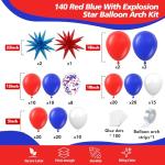 ADOINBY Red White and Blue Balloon Arch Kit, 140Pcs Explosion Star Red White Blue Balloon Garland kit Different Size Balloons for 4th of July Anniversary Birthday Independence Day Party Decorations
