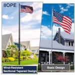 IIOPE 25FT Heavy Duty Flag Pole – Tapered Design,2.7" Bottom Tube,100MPH Wind-Tested,Aluminum Residential Flagpole Kit with USA Flag & Complete Hardware | Great for Patriotic Displays & Gift Giving