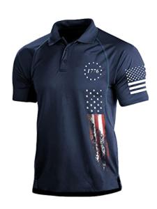 HARGLESMAN Men's Quick Dry Performance Short Sleeve Tactical Patriotic Polo T Shirt Tops Summer 1776 Printed Sports Casual Tees for Golf Tennis Paintball Activewear Navyblue L