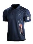 HARGLESMAN Men's Quick Dry Performance Short Sleeve Tactical Patriotic Polo T Shirt Tops Summer 1776 Printed Sports Casual Tees for Golf Tennis Paintball Activewear Navyblue L