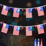 BlcTec 4th of July Decorations 16.4FT Patriotic String Lights 20 American Flags & 50 LED Red White Blue Lights, Battery Operated Waterproof Flag Light with 8 Modes Timer for Indoor Outdoor Party Decor