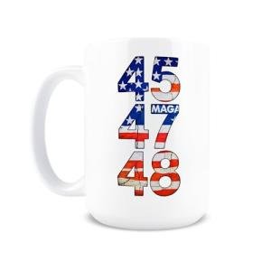 Hogg Patriotic Coffee Mug - 45 47 48, 15 oz Ceramic Funny Coffee Mugs for Men, Political Gag Gifts for Republicans, Conservative Dad Gifts