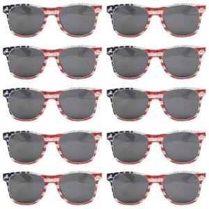 YQVIE Bulk American Flag Sunglasses Retro 90s Style Sunglasses for Men Women Independence Day Party Supplies UV400 Protection (10Messy frame Grey lens)