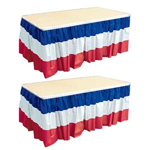 Beistle Plastic Patriotic Table Skirts 2 Piece Self Adhesive July 4th Tableware, Independence Day Decorations, 29" x 14', Red/White/Blue