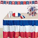 Beistle Plastic Patriotic Table Skirts 2 Piece Self Adhesive July 4th Tableware, Independence Day Decorations, 29" x 14', Red/White/Blue