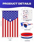 YUSPENYE American Flag Cape 90x150cm with USA Sunglasses, Headband & Patriotic Tattoo Stickers
