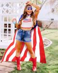 YUSPENYE American Flag Cape 90x150cm with USA Sunglasses, Headband & Patriotic Tattoo Stickers