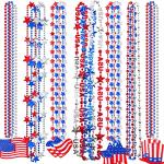 NOVWANG 21Pcs 4th of July Beaded Necklaces Set 7 Styles Patriotic Bead Pendant Necklace with USA Hat American Flag and Star for 4th of July Independence Day Party Favors Supplies Decorations