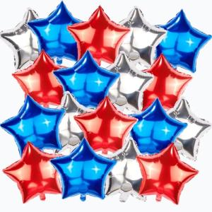 AxiyanX 30pcs Red White And Blue Balloons,18 inch Foil Star Balloons，4th of July Balloon for Independence Day Patriotic Party Memorial Day Birthday Decorations (5-pointed star balloons)