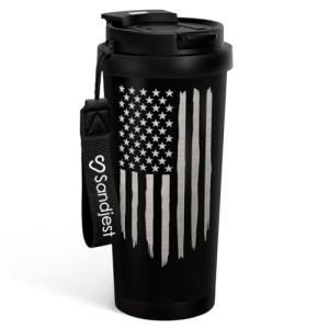 American Flag Tumbler - Stainless Steel 2-in-1 Lid Coffee Tumbler 18 oz, Patriotic Insulated Travel Mug Gift for Men Husband Dad, Birthday Christmas