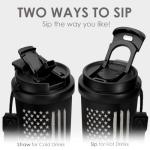 American Flag Tumbler - Stainless Steel 2-in-1 Lid Coffee Tumbler 18 oz, Patriotic Insulated Travel Mug Gift for Men Husband Dad, Birthday Christmas