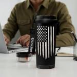 American Flag Tumbler - Stainless Steel 2-in-1 Lid Coffee Tumbler 18 oz, Patriotic Insulated Travel Mug Gift for Men Husband Dad, Birthday Christmas