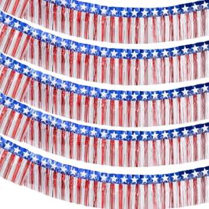 6 Pack 6.6 Feet Red Blue White Foil Fringe Garland Streamers，Red White Blue Star Metallic Hanging Backdrop Banner Table Skirts for 4th of July Decorations Memorial Day Patriotic Party Parade Floats
