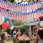 6 Pack 6.6 Feet Red Blue White Foil Fringe Garland Streamers，Red White Blue Star Metallic Hanging Backdrop Banner Table Skirts for 4th of July Decorations Memorial Day Patriotic Party Parade Floats