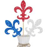 12pcs Glitter Fleur de Lis Centerpiece Sticks Patriotic Party Decorations for Table Red White Blue Centerpieces for 4th of July Independence Day Mardi Gras Celebrations Decorations Supplies