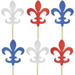 12pcs Glitter Fleur de Lis Centerpiece Sticks Patriotic Party Decorations for Table Red White Blue Centerpieces for 4th of July Independence Day Mardi Gras Celebrations Decorations Supplies